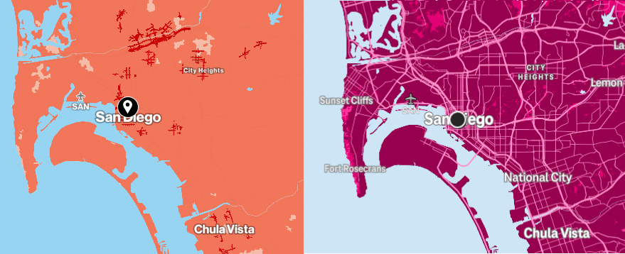Verizon 5G Ultra Wideband and T-Mobile 5G Ultra Capacity in San Diego Area