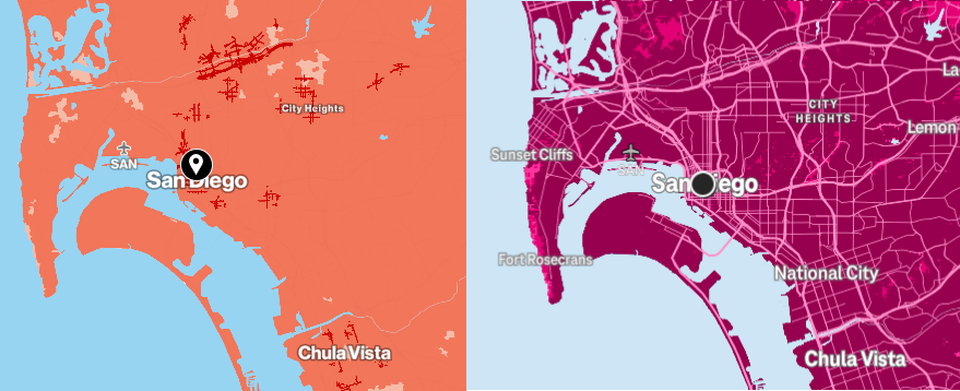 Verizon 5G Ultra Wideband and T-Mobile 5G Ultra Capacity  in San Diego Area